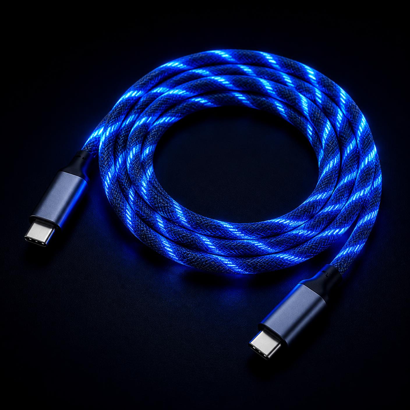 Coiled cable glowing blue